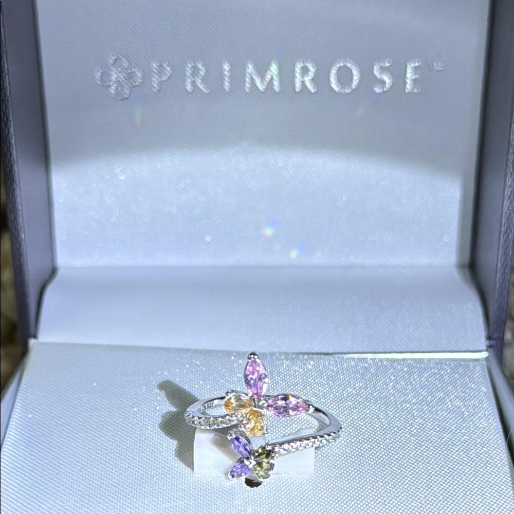 Silver and Pink Butterfly Gemstone Ring